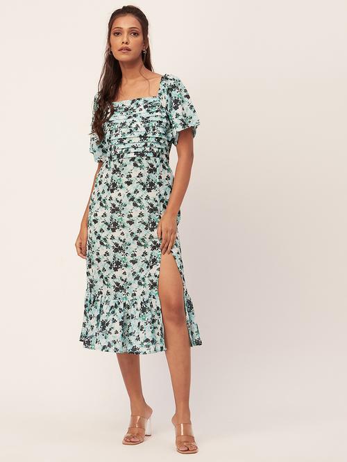 multi color floral print high slit dress - 20386176 - Standard Image - 0