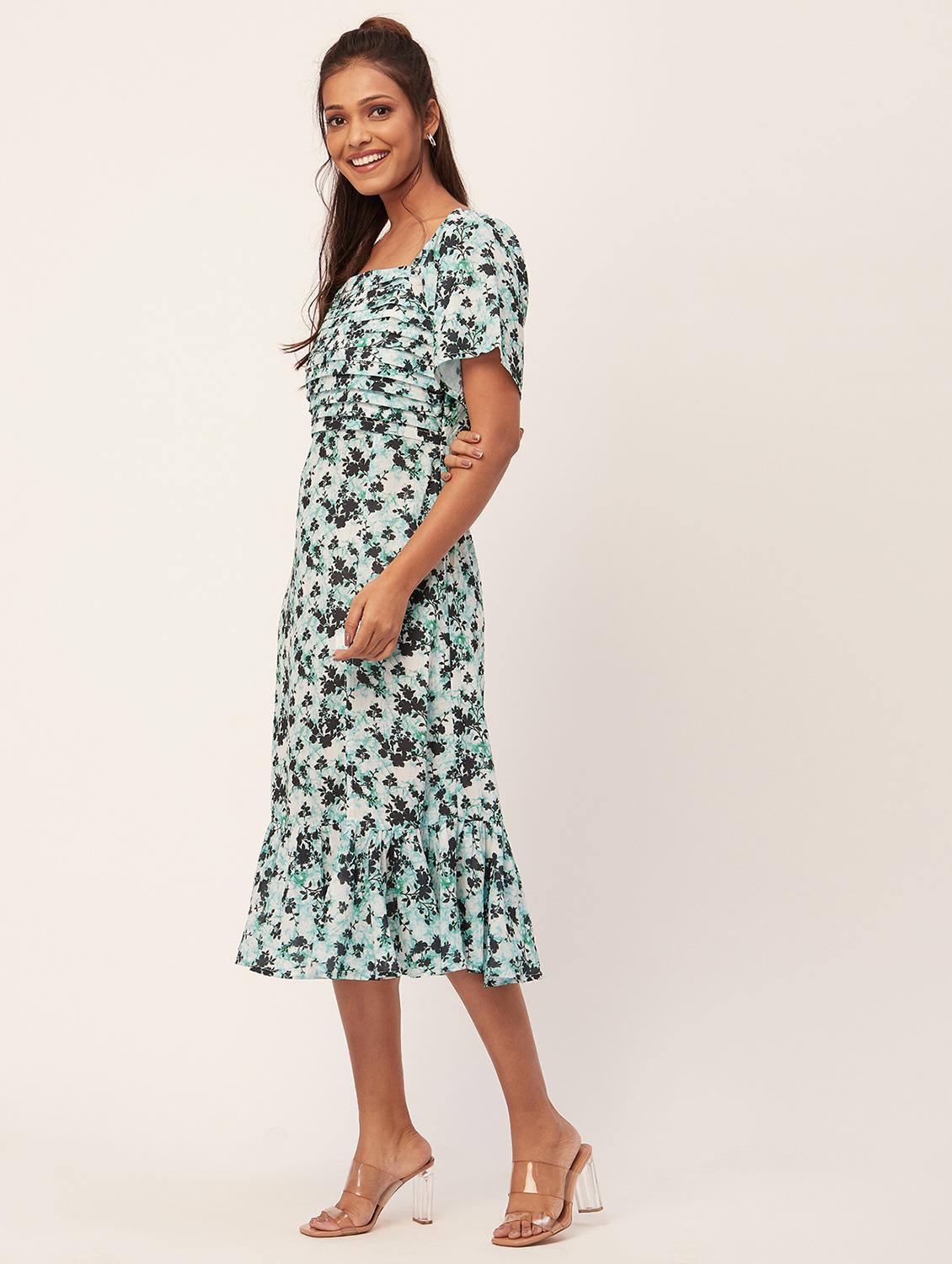 multi color floral print high slit dress - 20386176 -  Standard Image - 1