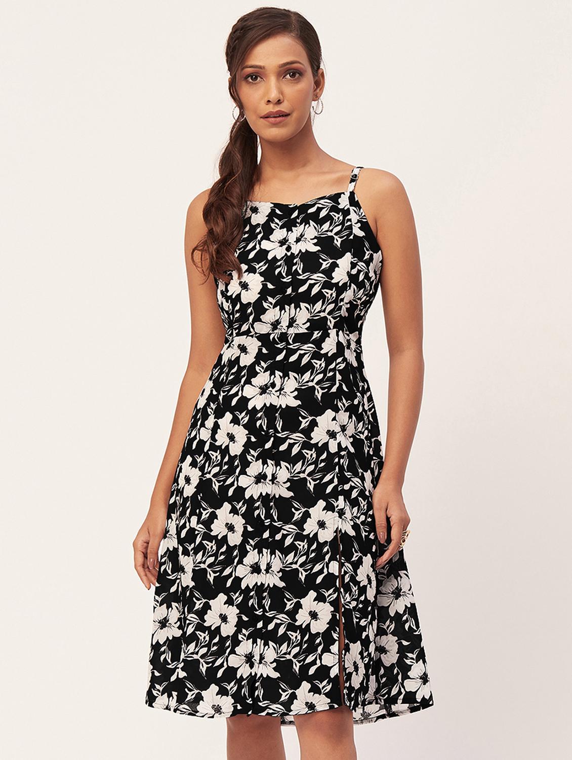 women multi color printed georgette a-line dress