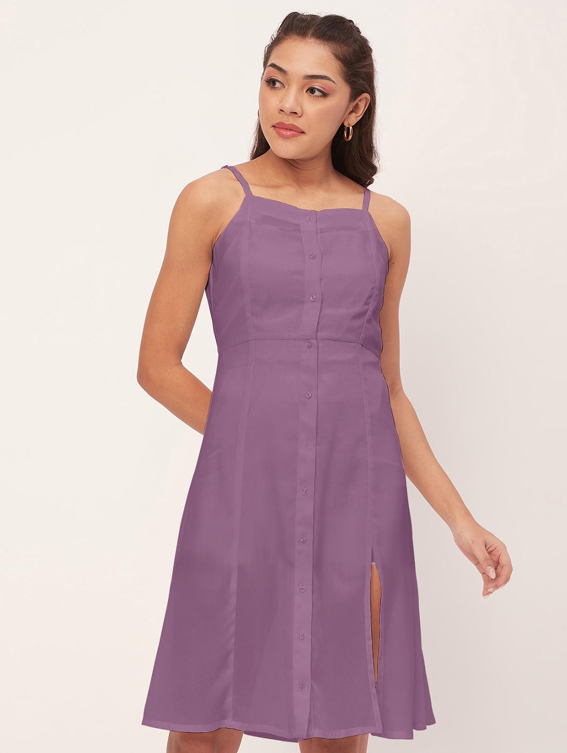purple solid high slit dress - 20386193 -  Zoom Image - 0