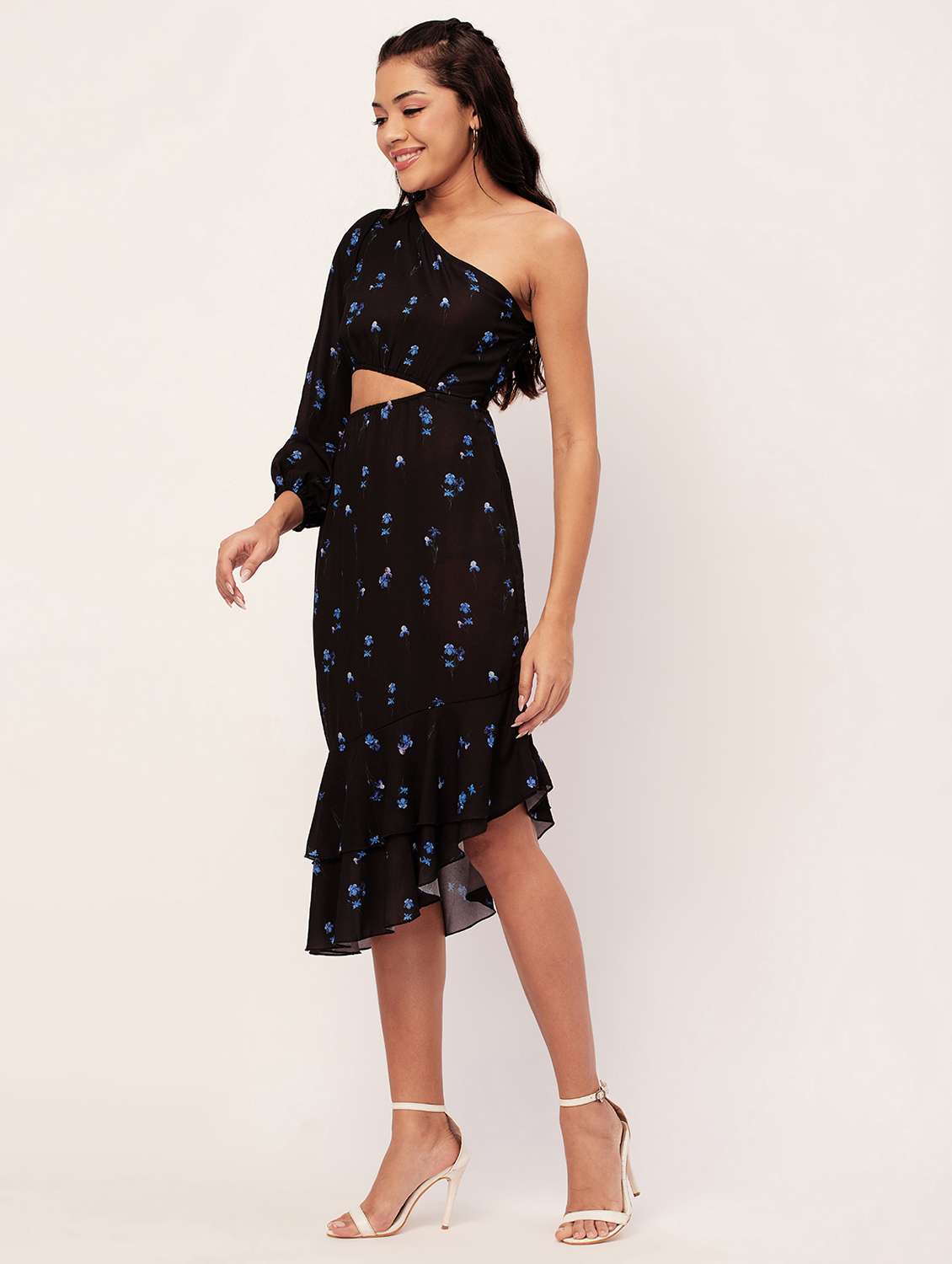 black floral asymmetric dress - 20386197 -  Standard Image - 1