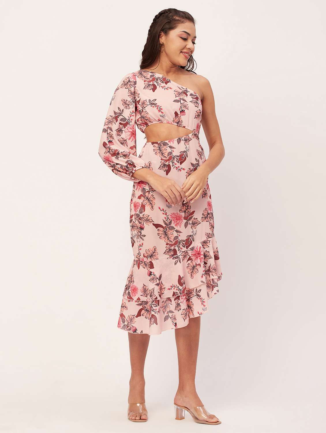peach floral asymmetric dress