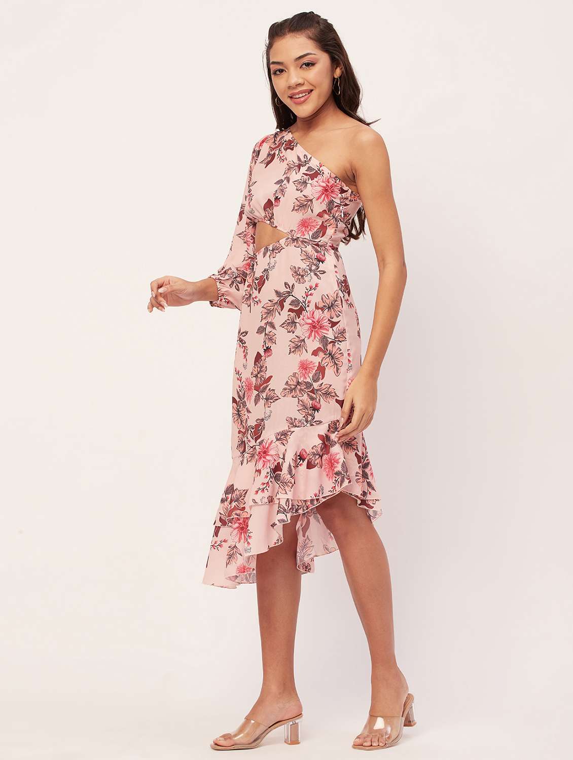 peach floral asymmetric dress - 20386198 -  Standard Image - 1