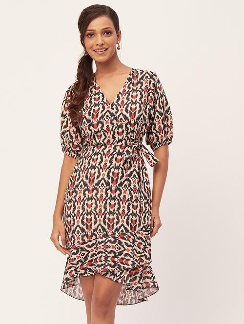 women multi color printed georgette wrap dress - 20386207 -  Standard Image - 0
