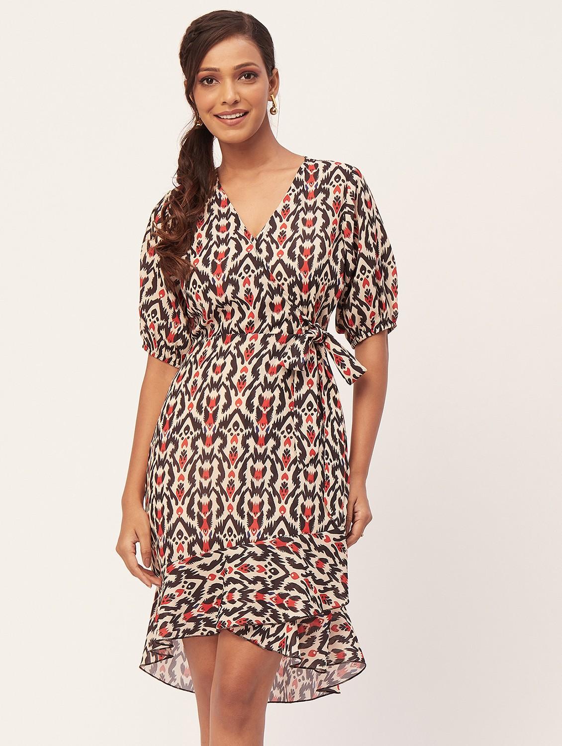 women multi color printed georgette wrap dress - 20386207 -  Zoom Image - 0