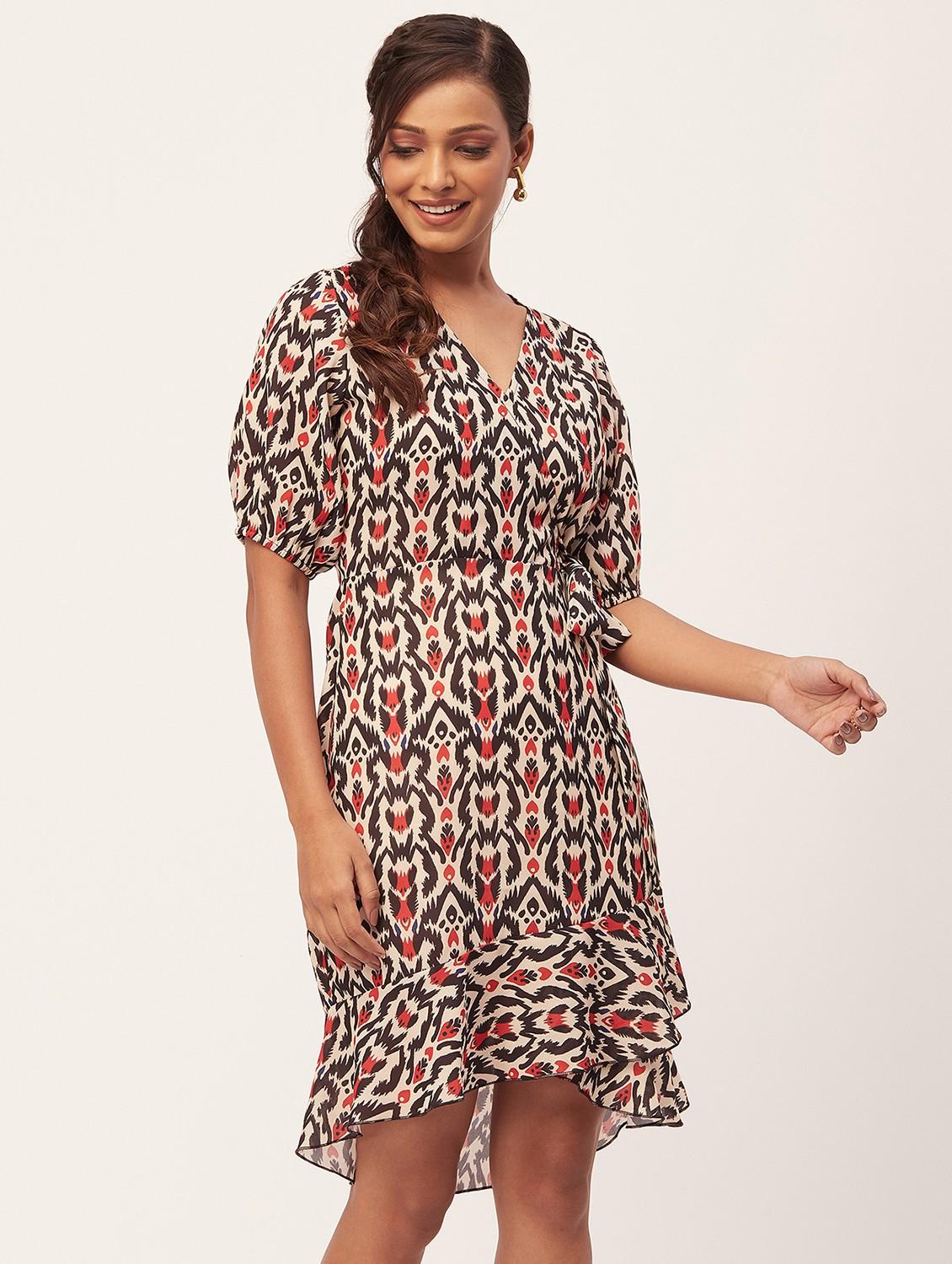 women multi color printed georgette wrap dress - 20386207 -  Standard Image - 1