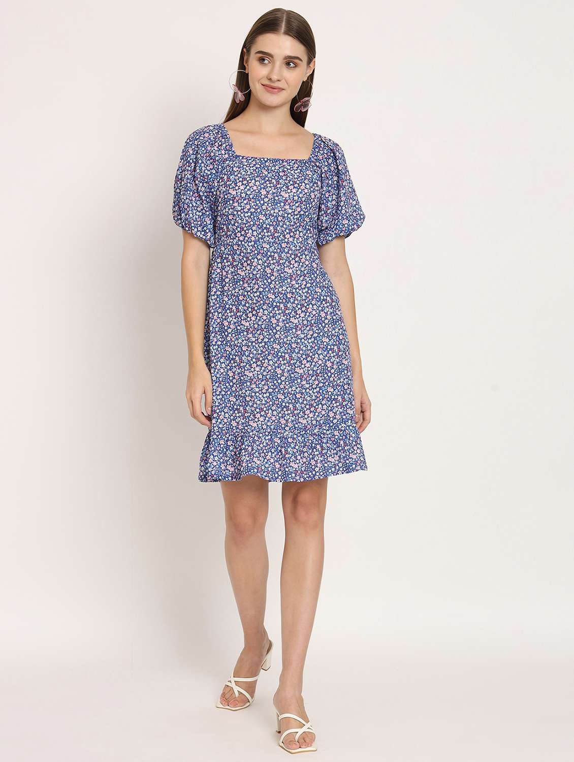 blue floral drop waist dress - 20386208 - Standard Image - 4