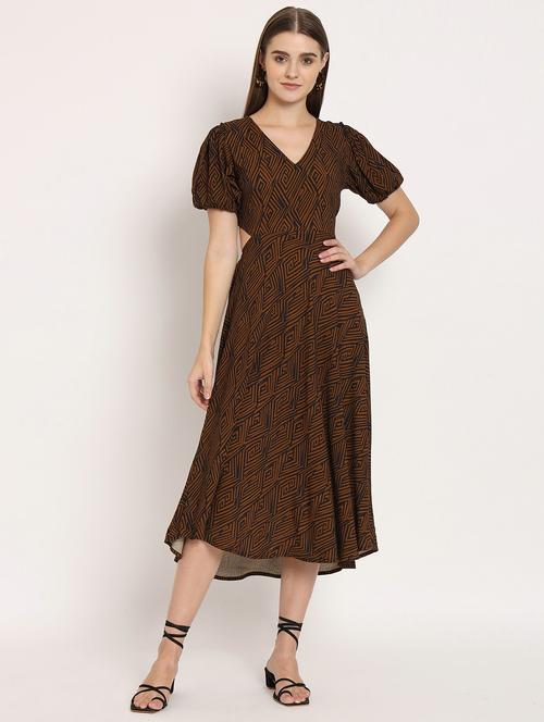 multi color geometric fit & flare dress - 20386215 -  Standard Image - 0