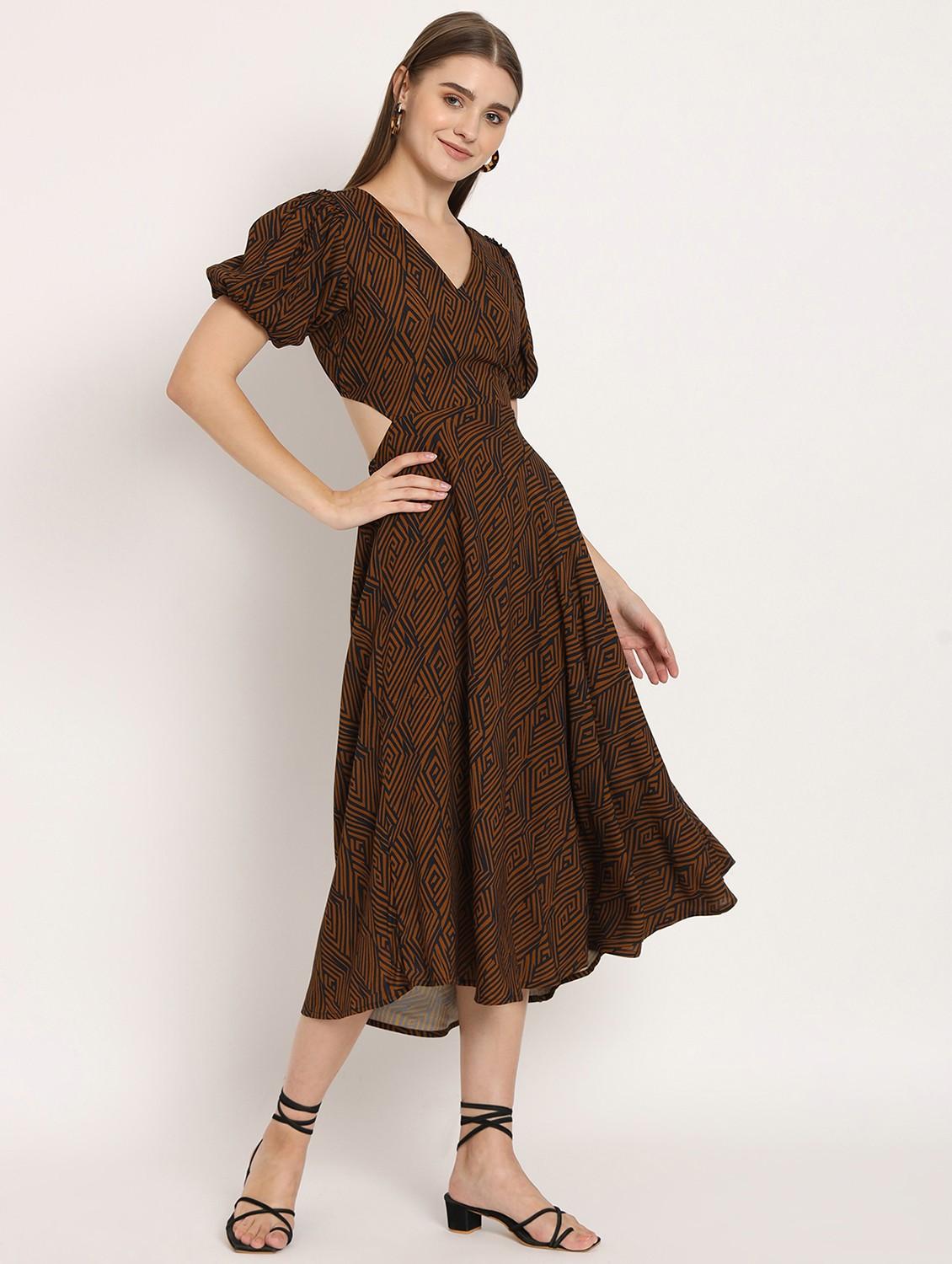 multi color geometric fit & flare dress - 20386215 -  Standard Image - 1