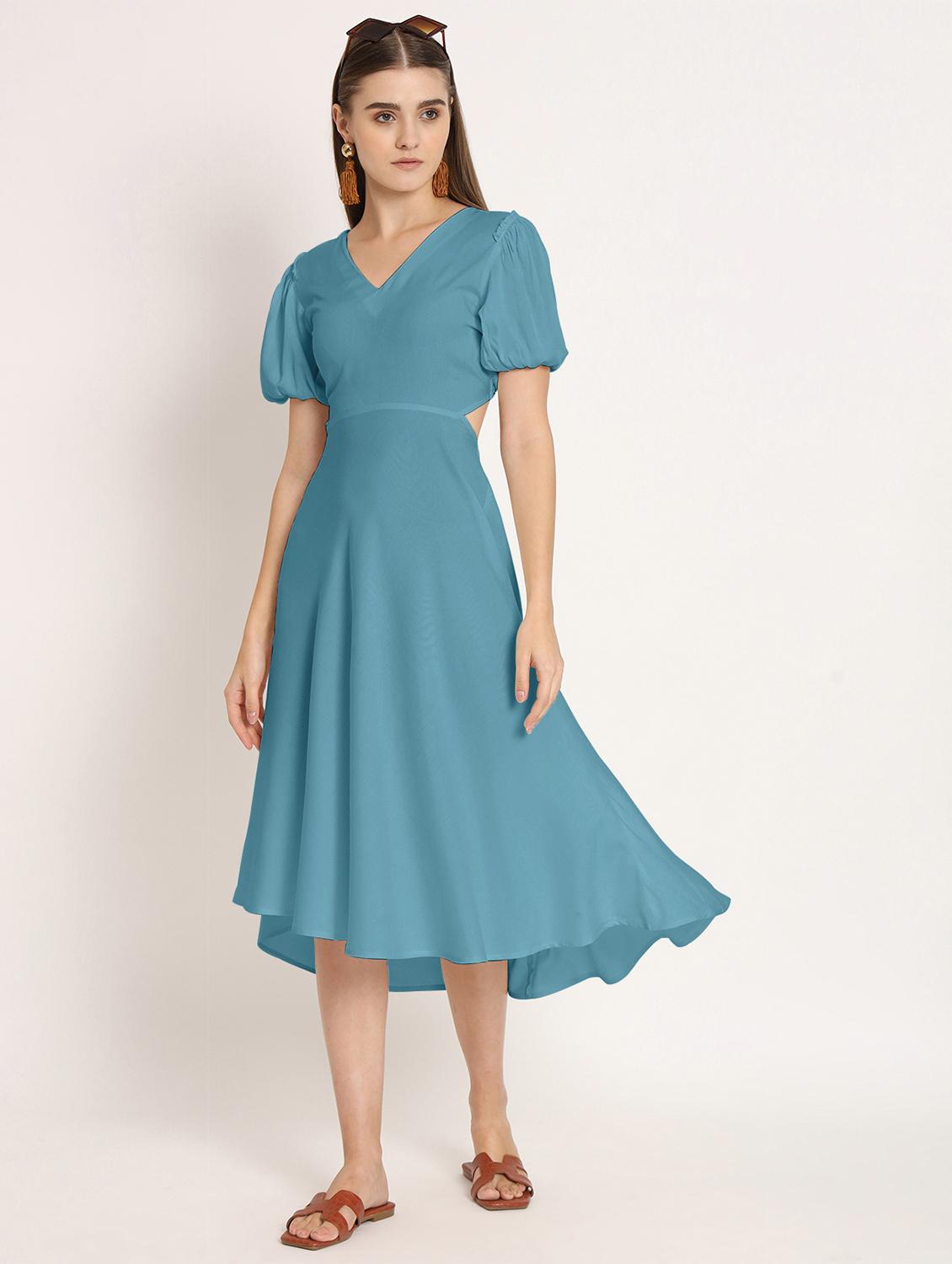 blue solid high low dress - 20386218 - Zoom Image - 0