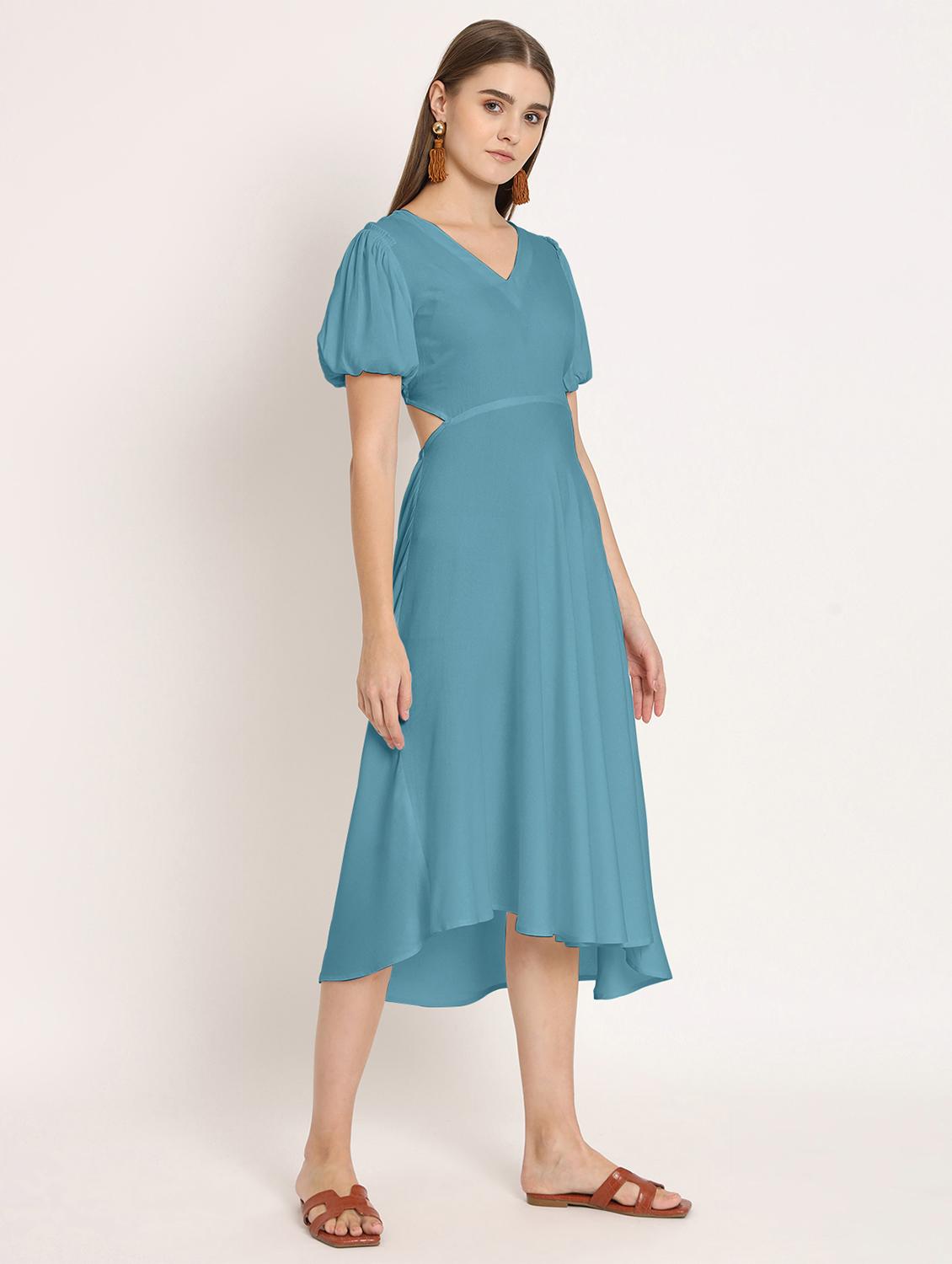 blue solid high low dress - 20386218 -  Standard Image - 1