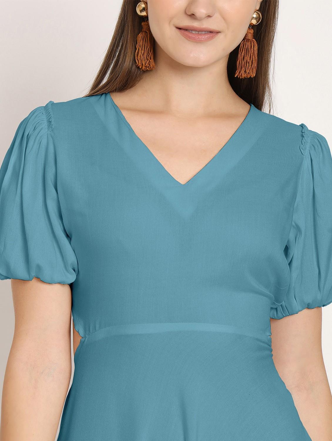 blue solid high low dress - 20386218 - Standard Image - 4