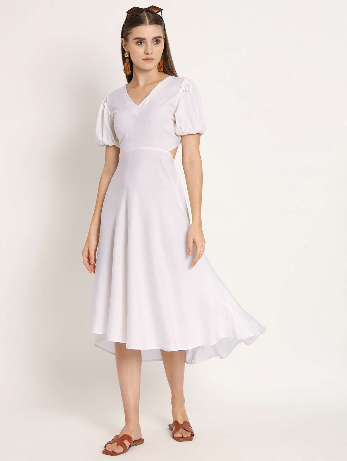 white solid high low dress