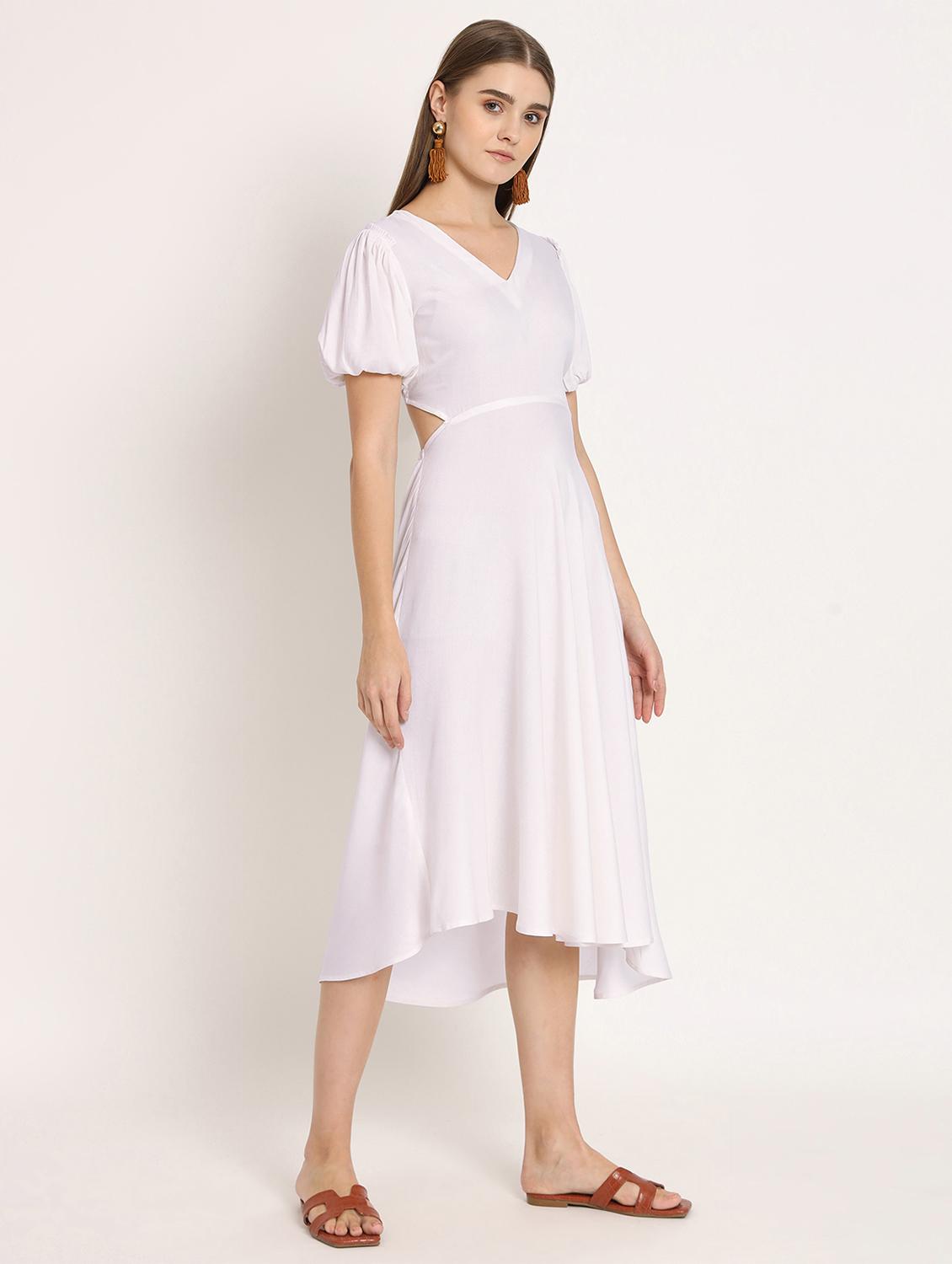 white solid high low dress - 20386221 -  Standard Image - 1