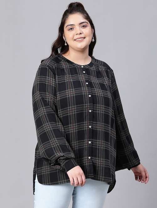 women check print plus size shirt - 20386245 -  Standard Image - 0