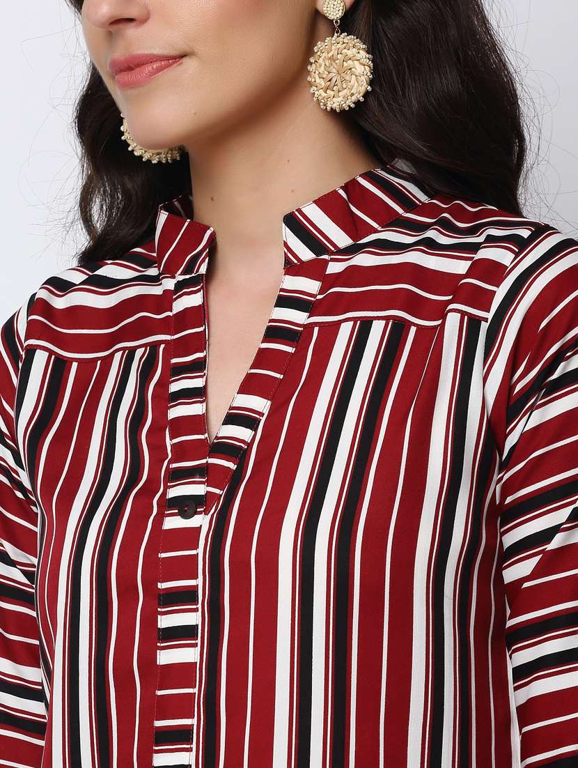 women multi color stripes mandarin neck straight kurta - 20386261 -  Standard Image - 4