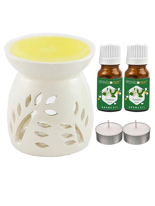 peepalcomm ceramic aroma diffuser with aroma oil & 2 t-light candles - 20386363 - Standard Image - 0