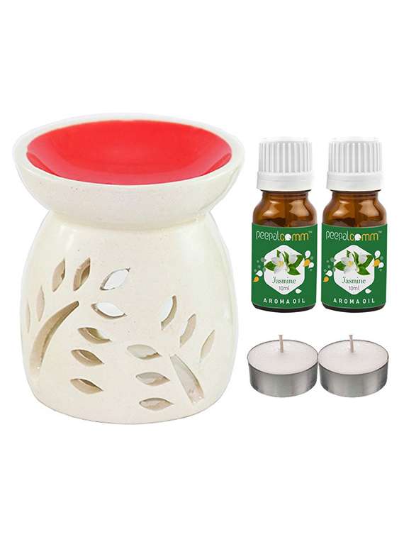 peepalcomm ceramic aroma diffuser with aroma oil & 2 t-light candles
