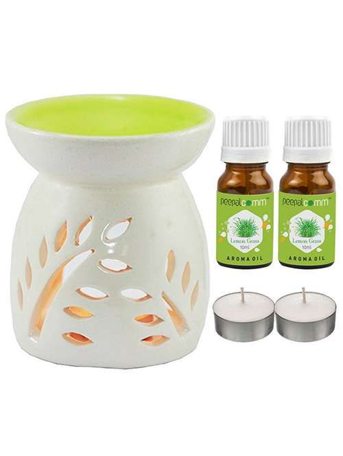 peepalcomm ceramic aroma diffuser with aroma oil & 2 t-light candles - 20386371 -  Standard Image - 0