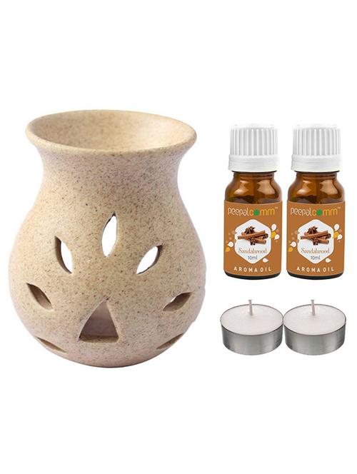 peepalcomm ceramic aroma diffuser with aroma oil & 2 t-light candles - 20386373 -  Standard Image - 0