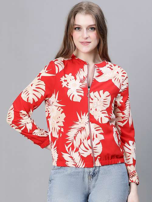 red tropical print regular jacket - 20386411 - Standard Image - 0