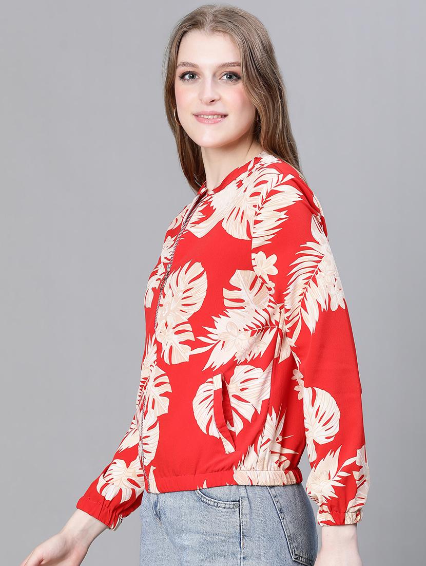 red tropical print regular jacket - 20386411 - Standard Image - 1