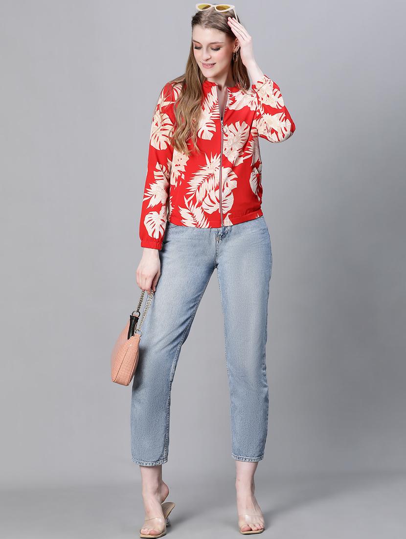red tropical print regular jacket - 20386411 - Standard Image - 4
