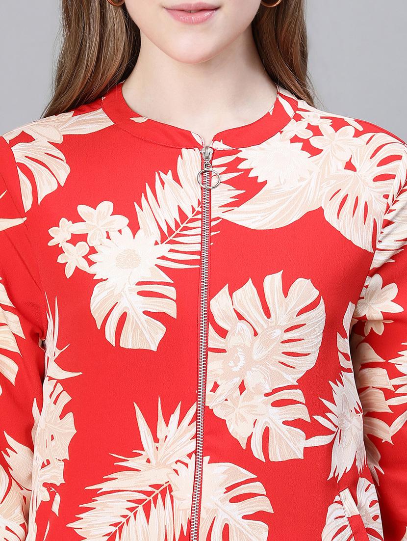red tropical print regular jacket - 20386411 - Standard Image - 6