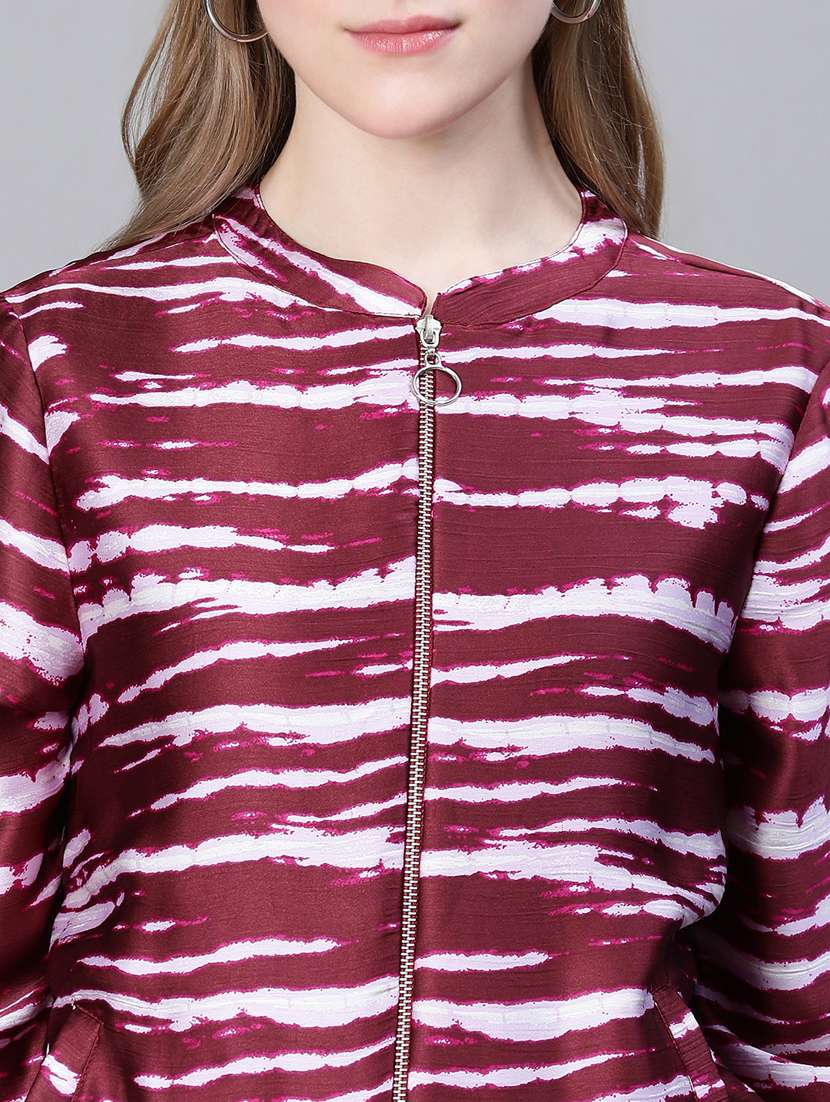maroon printed bomber jacket - 20386414 - Standard Image - 6