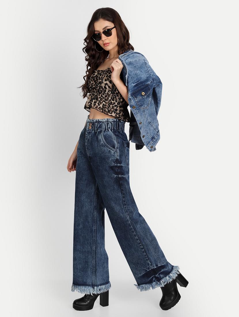 women's plain wide leg jeans - 20386500 - Standard Image - 4