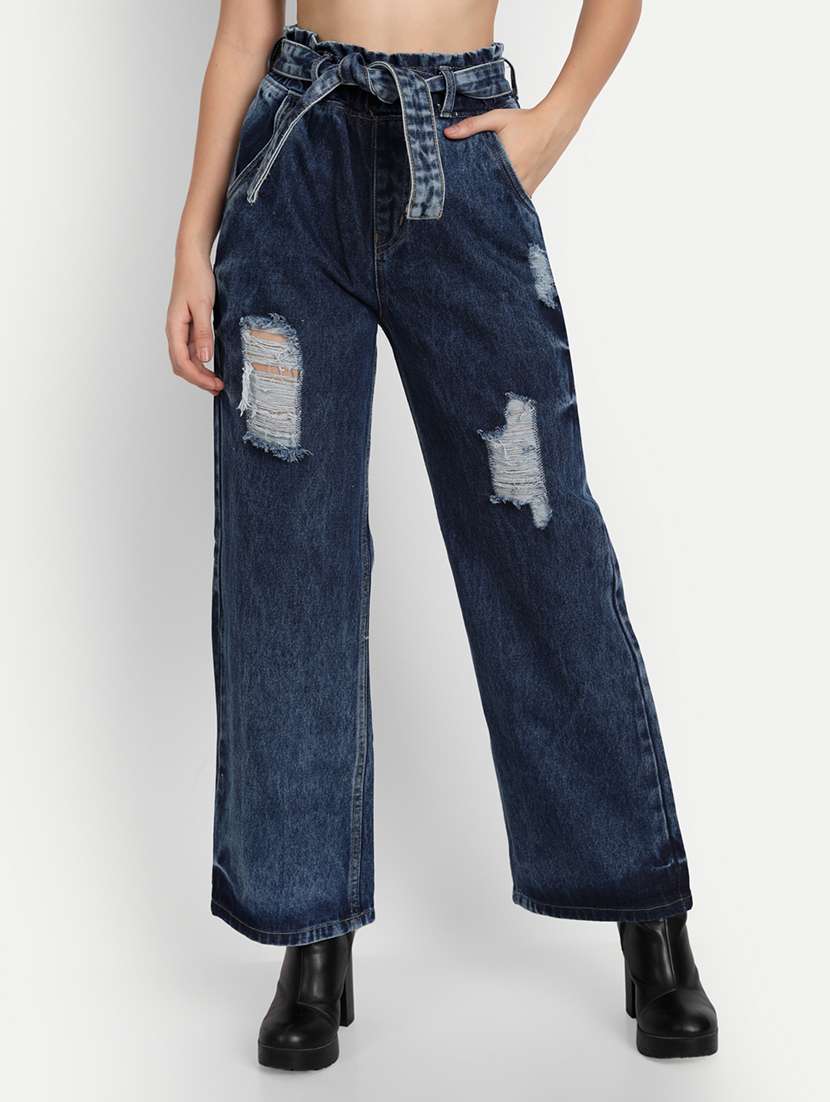 women's distress wide leg jeans