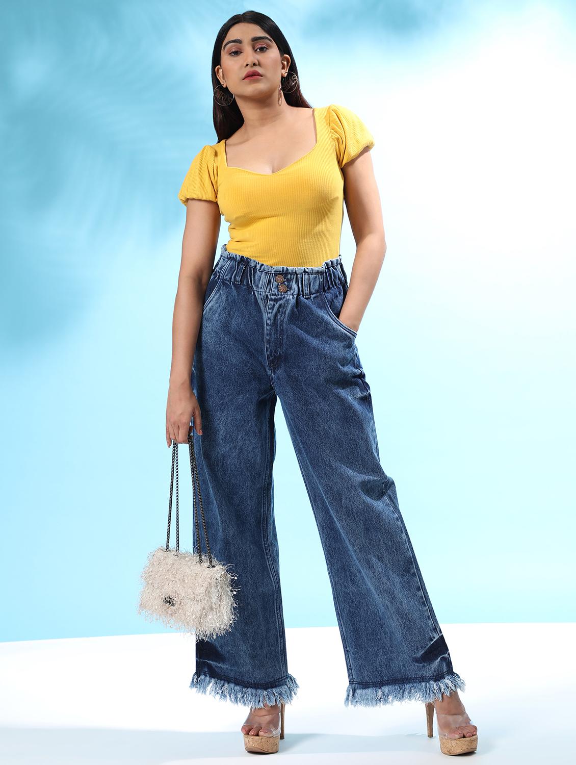 women's plain baggy leg jeans - 20386584 - Standard Image - 4