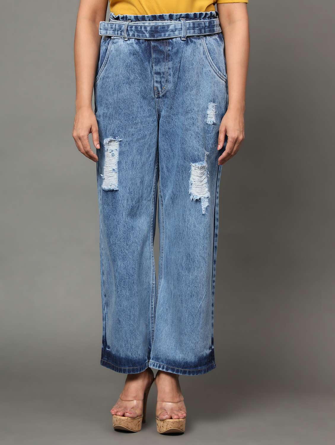 women's distress straight fit jeans