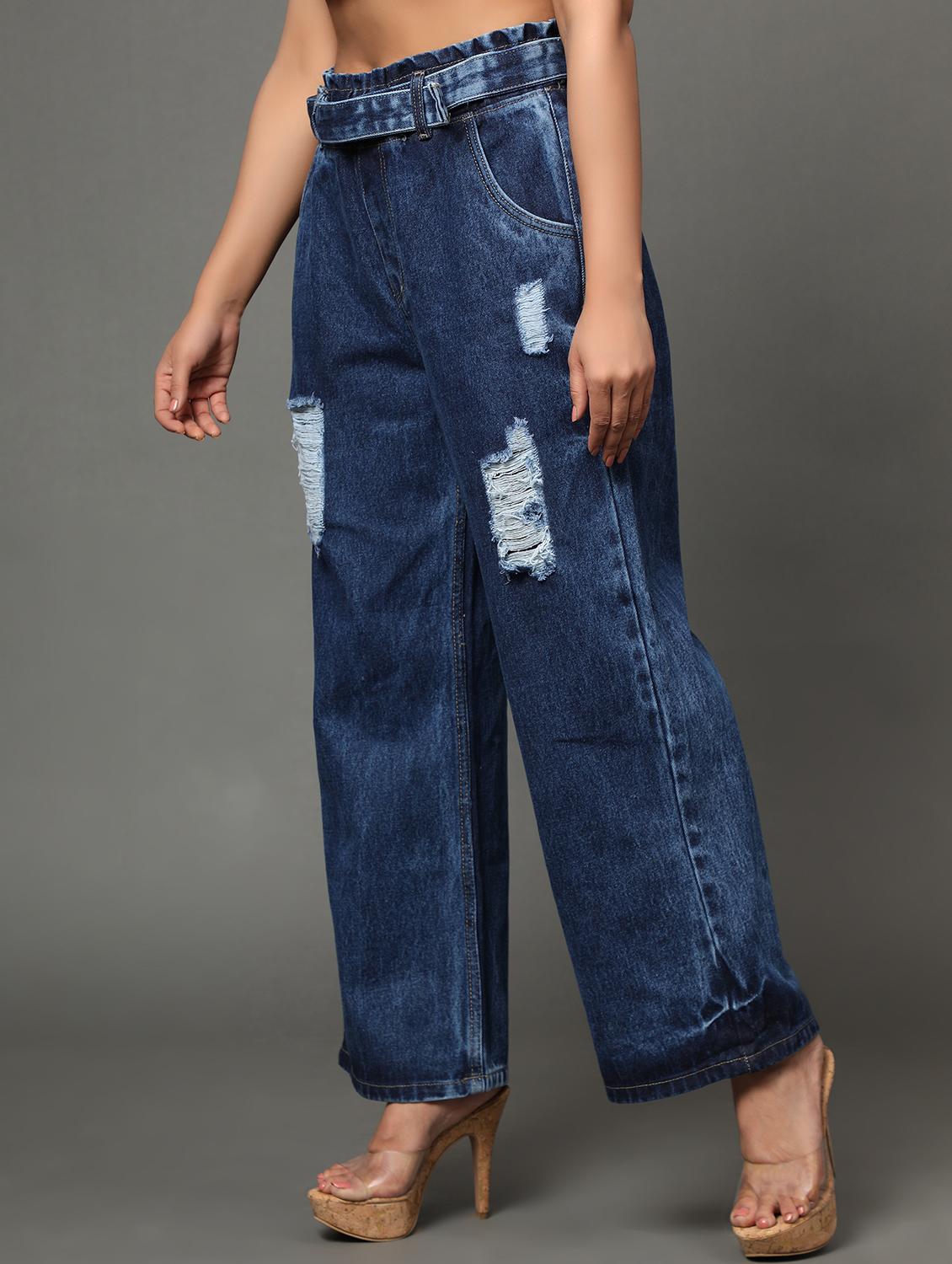 women's distress wide leg jeans - 20386587 - Standard Image - 1