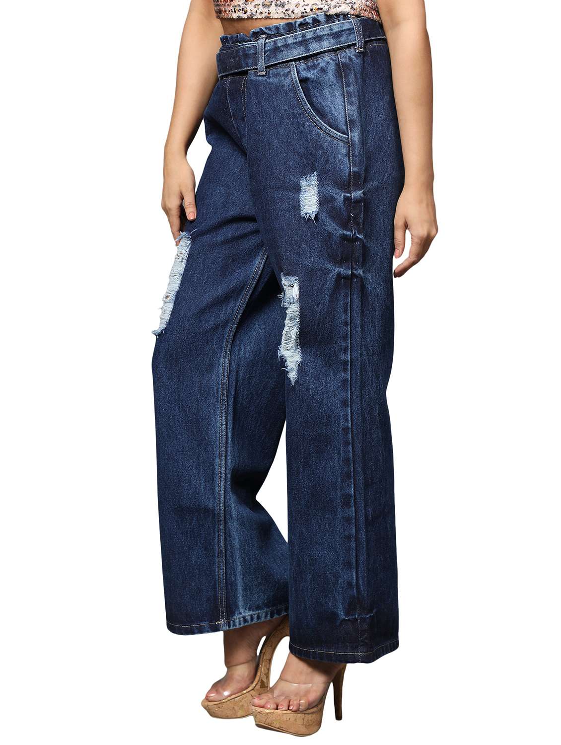 women's distress wide leg jeans - 20386673 -  Standard Image - 1