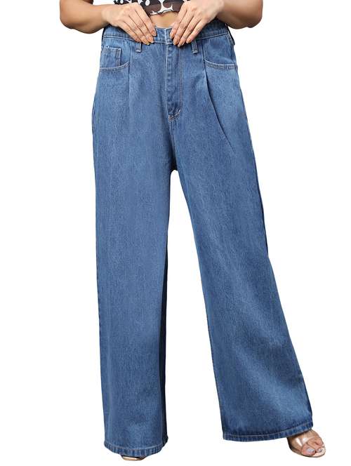 women's plain baggy leg jeans - 20386676 - Standard Image - 0