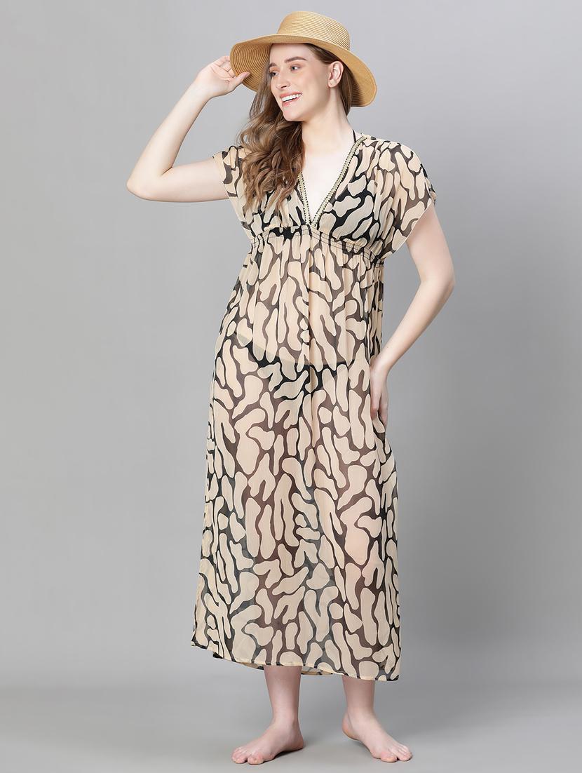 women brown coverups beachwear dress - 20386728 - Standard Image - 4