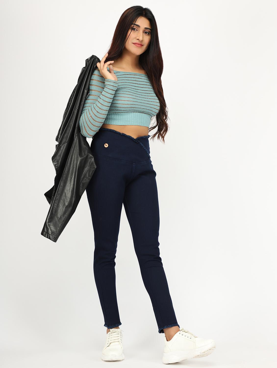 women navy blue denim jegging - 20386778 - Standard Image - 4