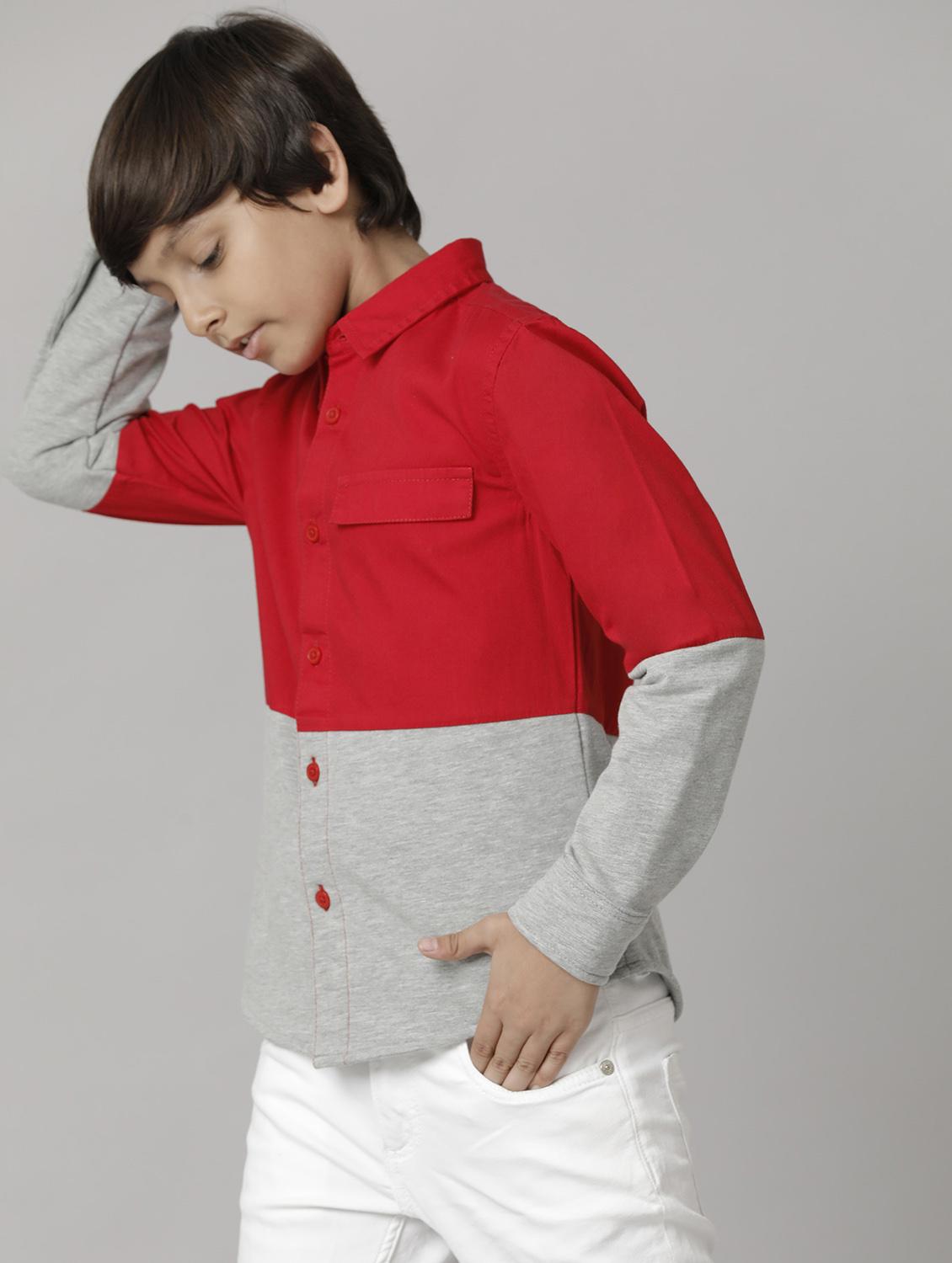 boys red color block 100% cotton shirt - 20386938 - Standard Image - 1