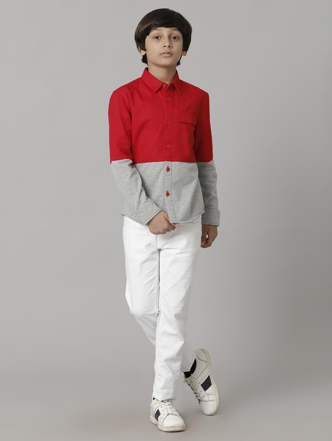 boys red color block 100% cotton shirt - 20386938 - Standard Image - 4