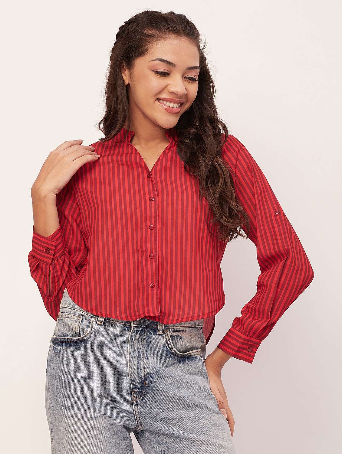 red stripes crop shirt