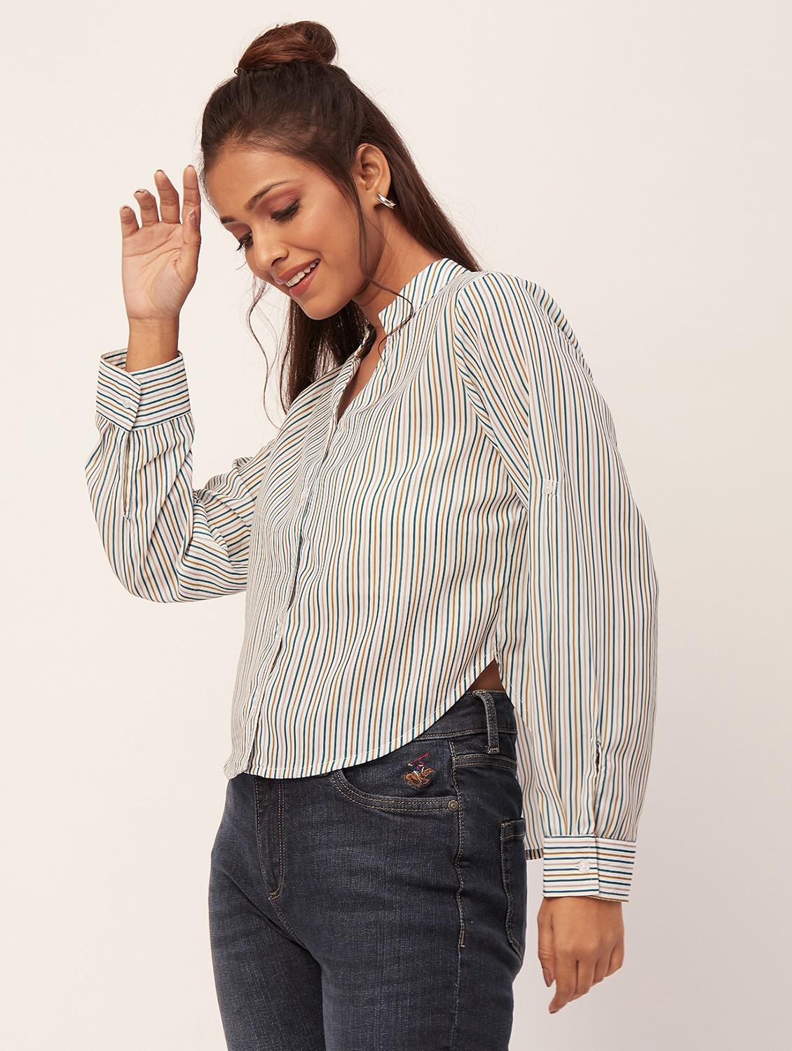 women multi color striped poly moss regular top - 20387198 -  Standard Image - 1