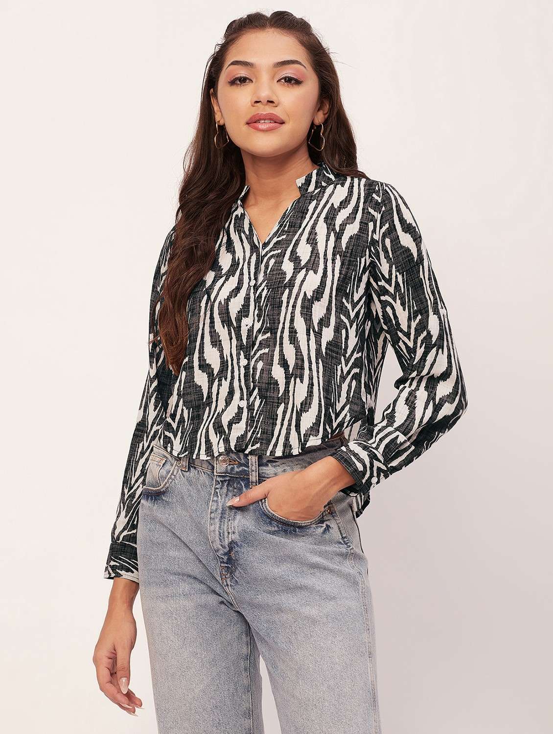 women multi color printed poly moss regular top