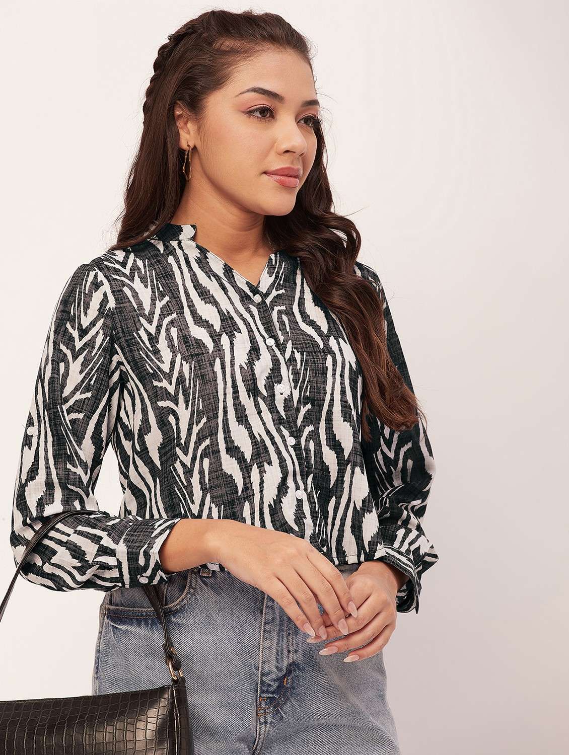 women multi color printed poly moss regular top - 20387199 -  Standard Image - 1