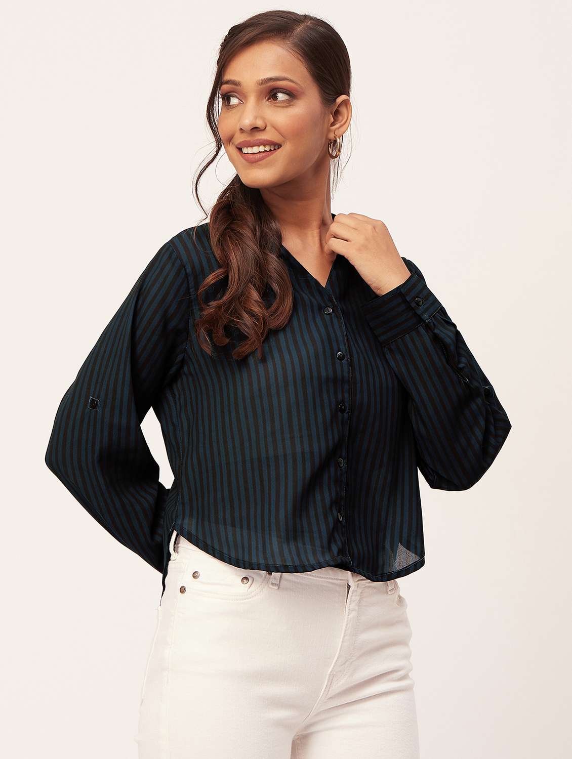 women blue poly moss regular top - 20387201 -  Standard Image - 1