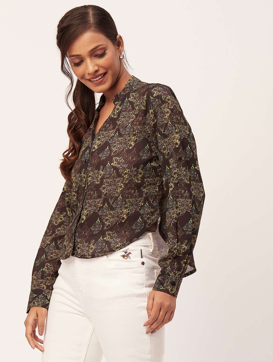 brown printed regular shirt - 20387202 - Standard Image - 1
