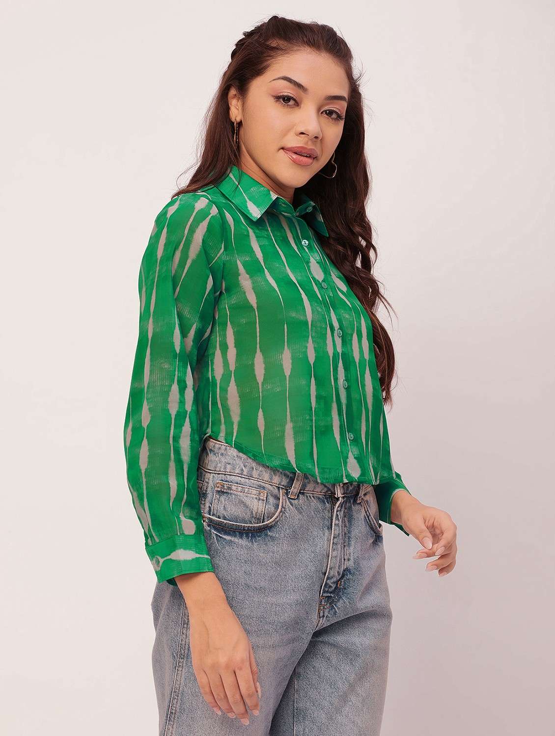women green tie n dye poly georgette regular top - 20387205 -  Standard Image - 1
