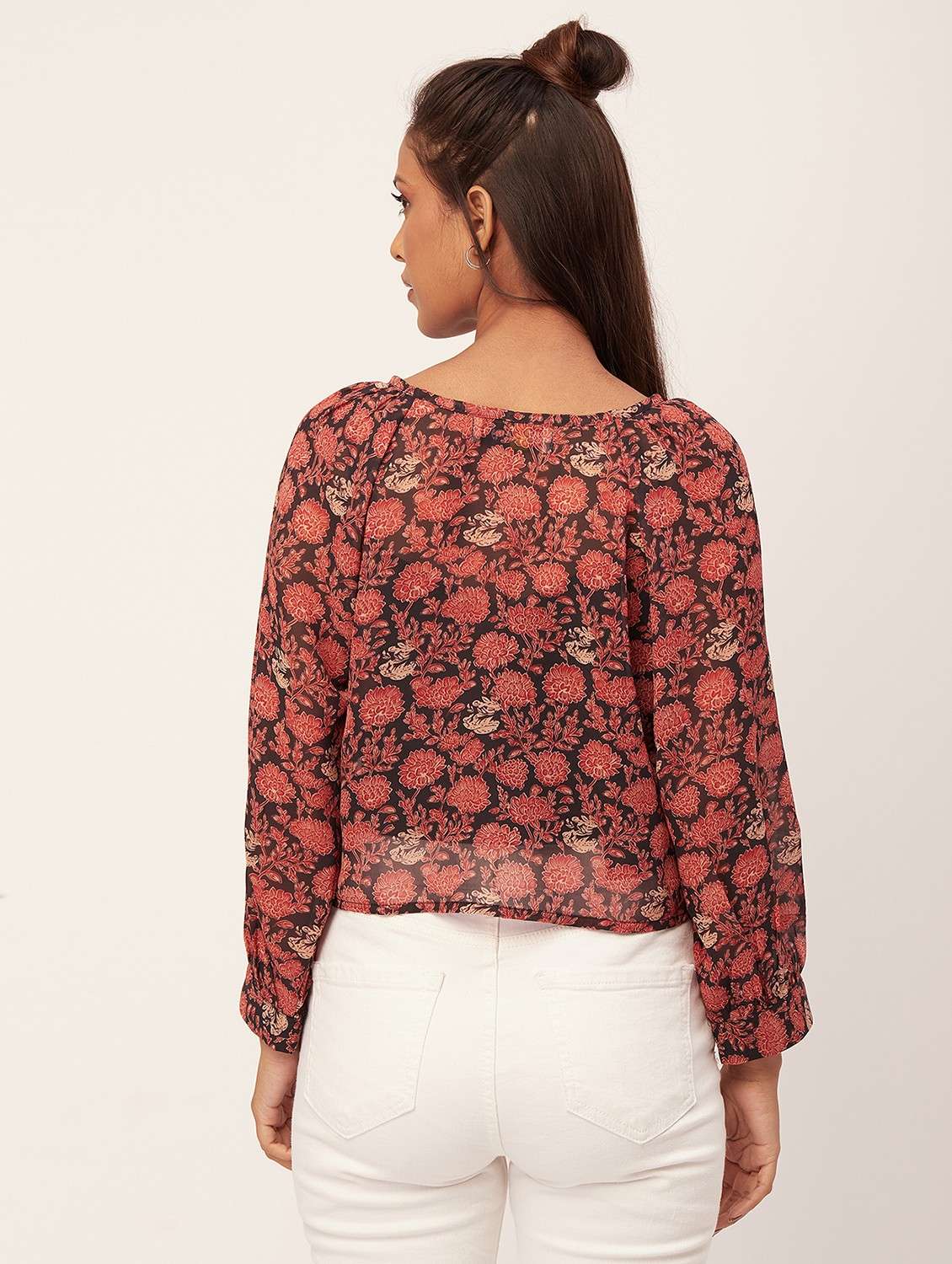 brown floral print crop top - 20387211 -  Standard Image - 4