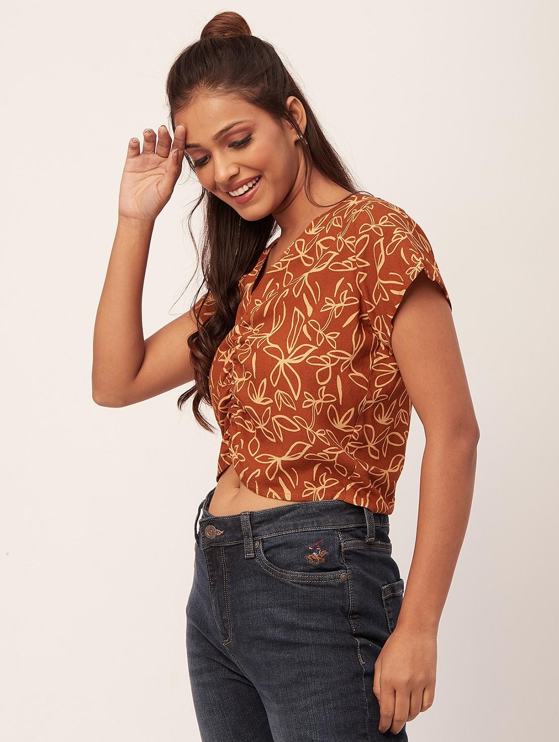 rust floral crop top - 20387214 -  Standard Image - 1
