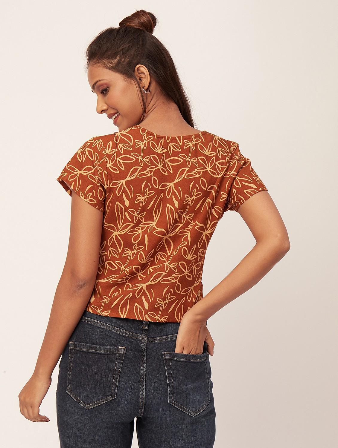 rust floral crop top - 20387214 - Standard Image - 4